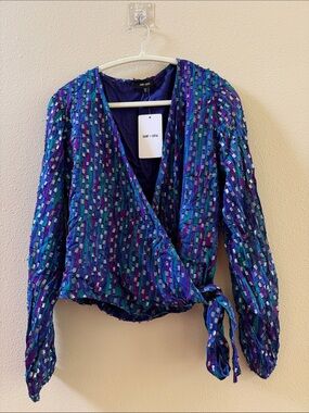 Saint + Sofia Blue & Teal Wrap Blouse